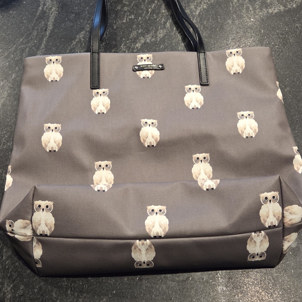Kate Spade Owl Print Gray Tote Bag